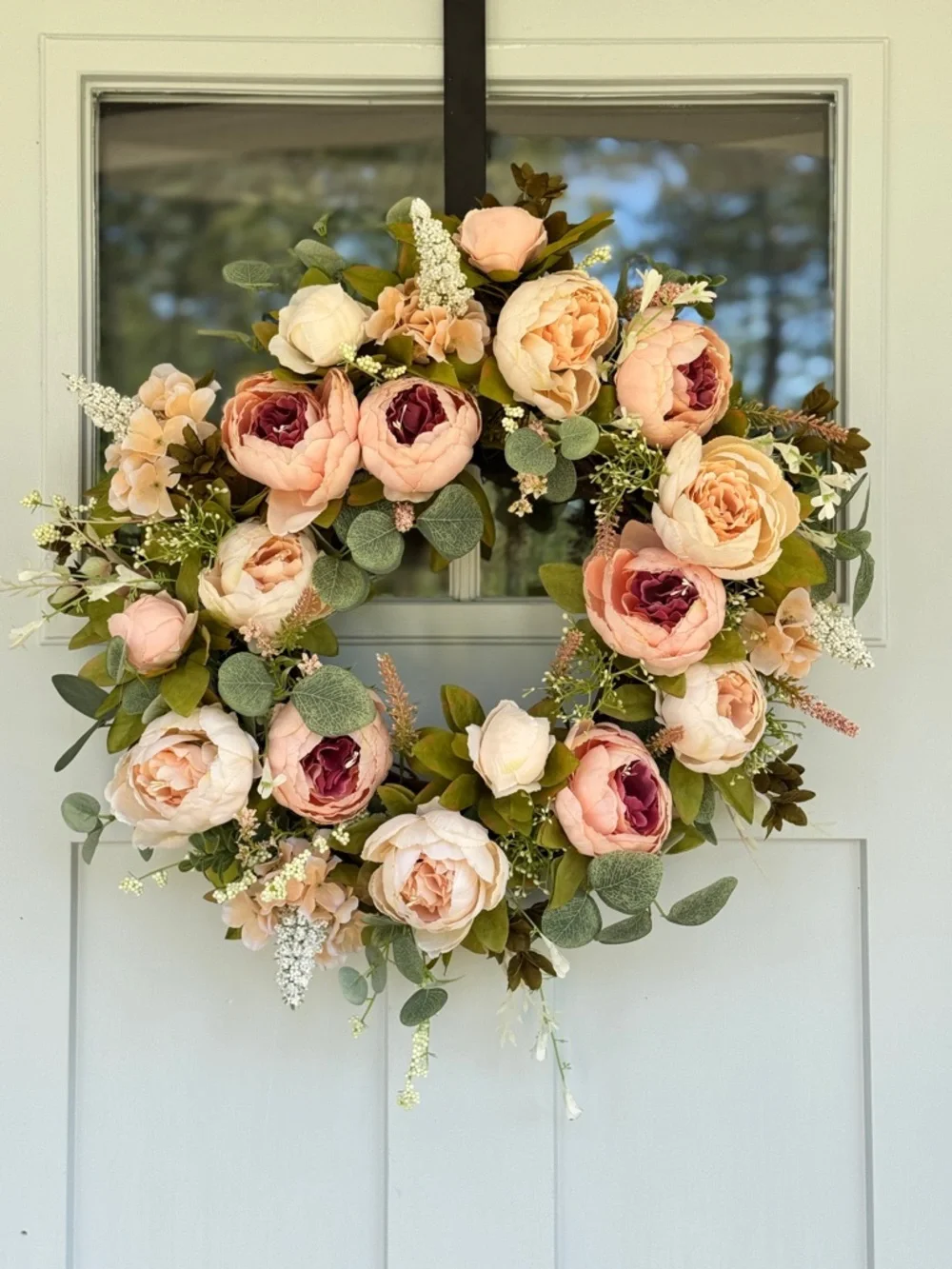 Champagne & Pink Peony Grapevine Wreath